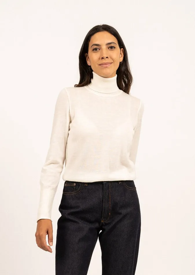 Modene Thin Turtleneck Sweater Wool Jersey Winterwhite Women Saint James Breton Sweaters