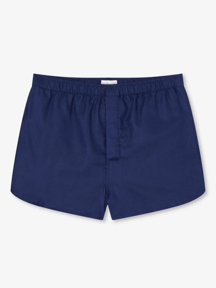 Modern Fit Boxer Shorts Men Derek Rose Modern Fit Boxers Lombard 6 Cotton Jacquard Navy