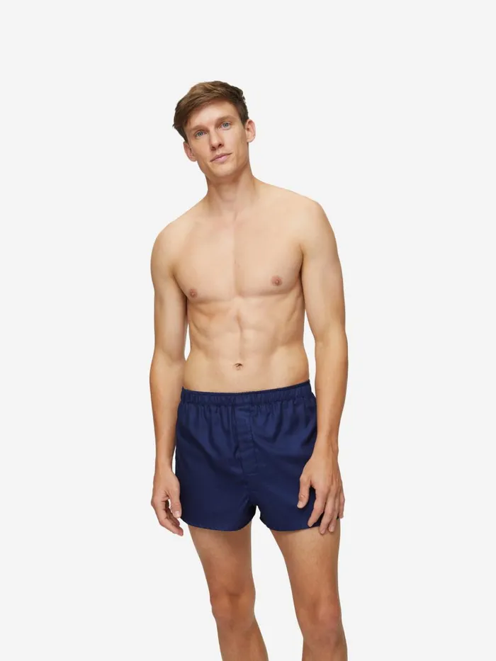 Modern Fit Boxer Shorts Men Derek Rose Modern Fit Boxers Lombard 6 Cotton Jacquard Navy