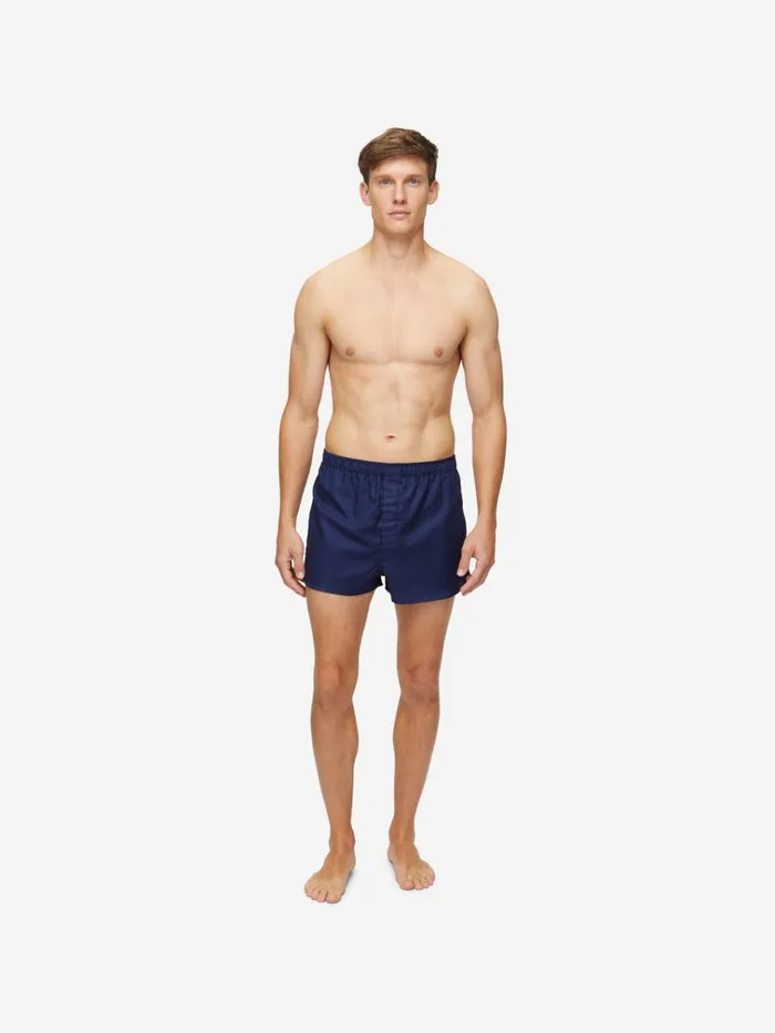 Modern Fit Boxer Shorts Men Derek Rose Modern Fit Boxers Lombard 6 Cotton Jacquard Navy