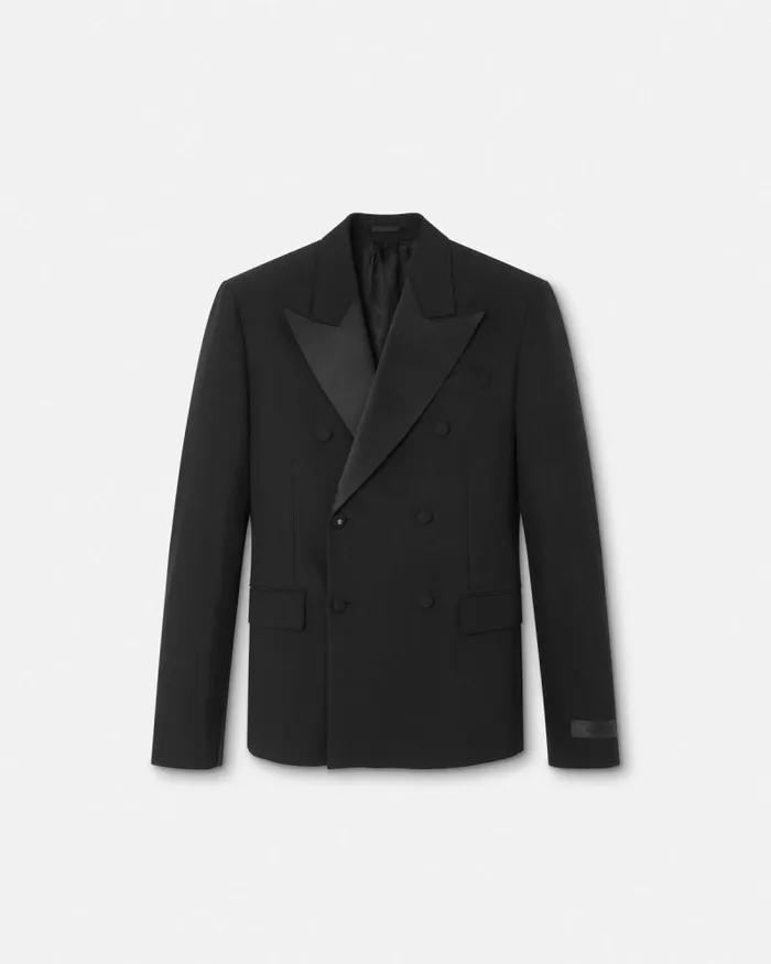 MohairBlend DoubleBreasted Blazer Black Men Versace Blazers and Suits