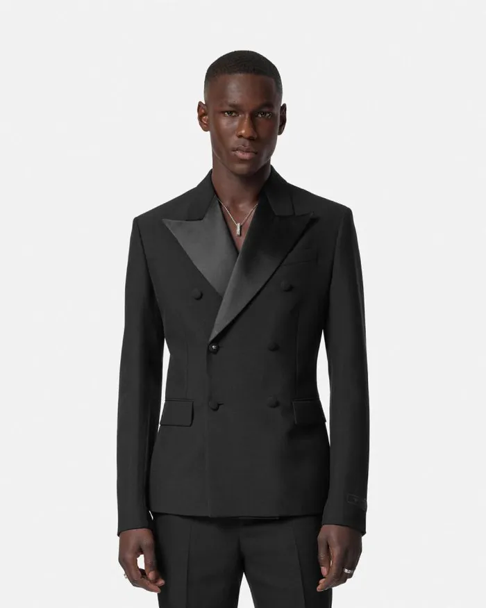 MohairBlend DoubleBreasted Blazer Black Men Versace Blazers and Suits