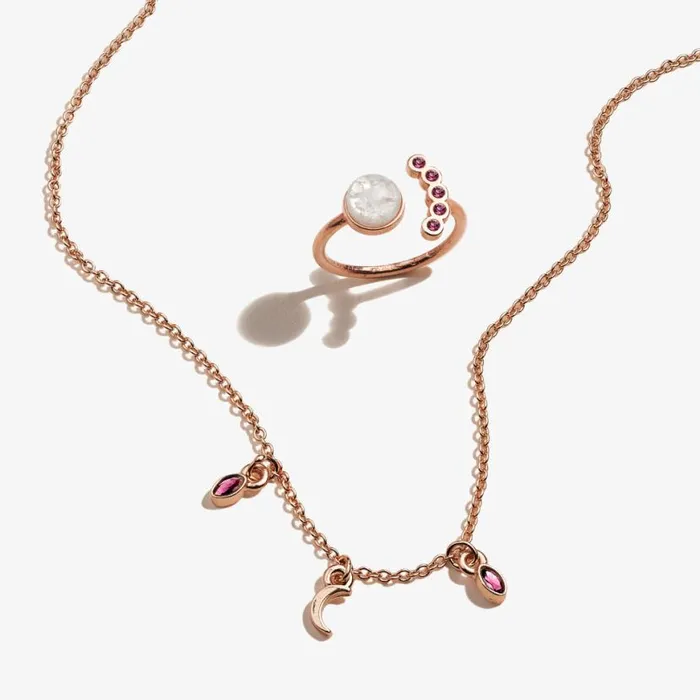 Moon Charm Necklace Crystal Ring Gift Set Shiny Rose Gold Women Alex And Ani Growth New Beginnings Moon Charm Necklace Crystal Ring Gift Set Shiny Rose Gold Women Alex And Ani Growth New Beginnings