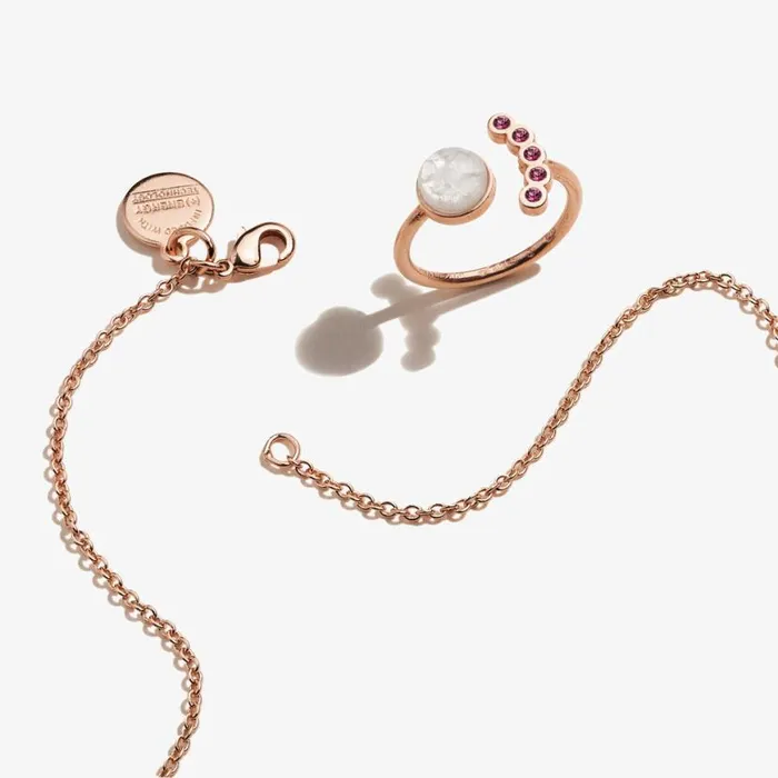 Moon Charm Necklace Crystal Ring Gift Set Shiny Rose Gold Women Alex And Ani Growth New Beginnings Moon Charm Necklace Crystal Ring Gift Set Shiny Rose Gold Women Alex And Ani Growth New Beginnings
