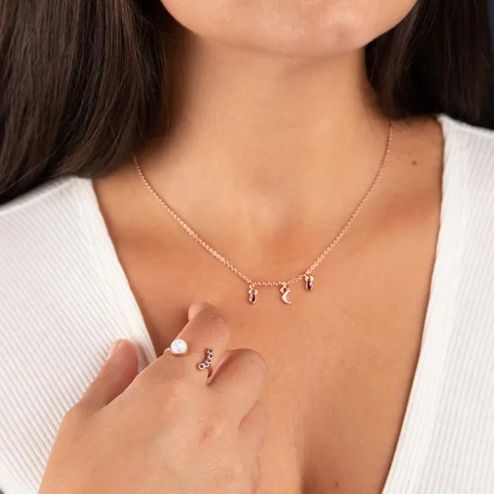 Moon Charm Necklace Crystal Ring Gift Set Shiny Rose Gold Women Alex And Ani Growth New Beginnings Moon Charm Necklace Crystal Ring Gift Set Shiny Rose Gold Women Alex And Ani Growth New Beginnings