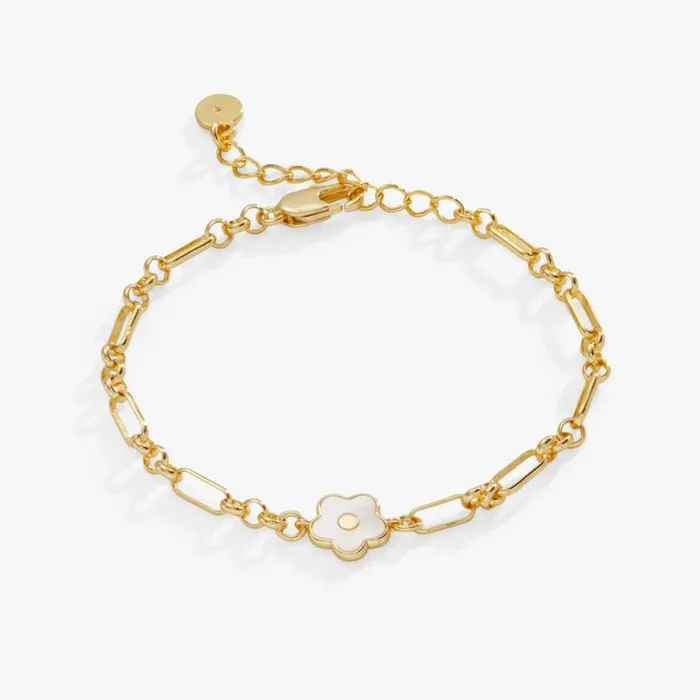 Mother Of Pearl Daisy Charm Chain Bracelet Gold Women Alex And Ani Luck