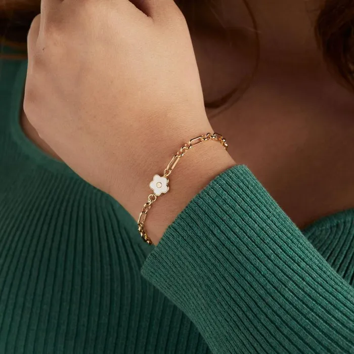 Mother Of Pearl Daisy Charm Chain Bracelet Gold Women Alex And Ani Luck
