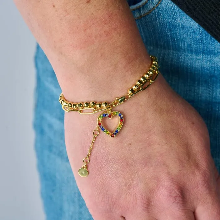 Multicolor Heart Double Layer Adjustable Bracelet Gold Women Alex And Ani Heart