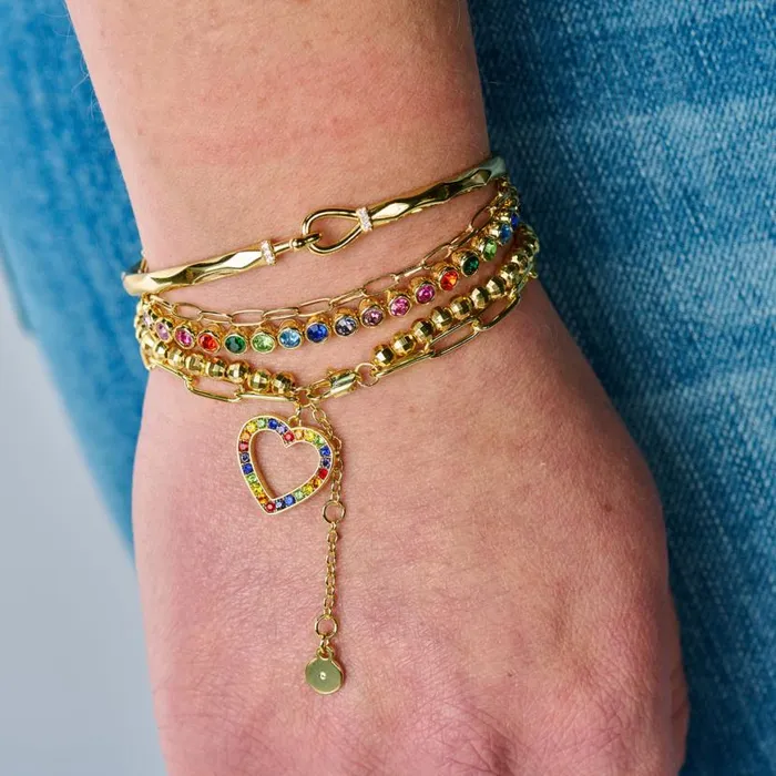 Multicolor Heart Double Layer Adjustable Bracelet Gold Women Alex And Ani Heart
