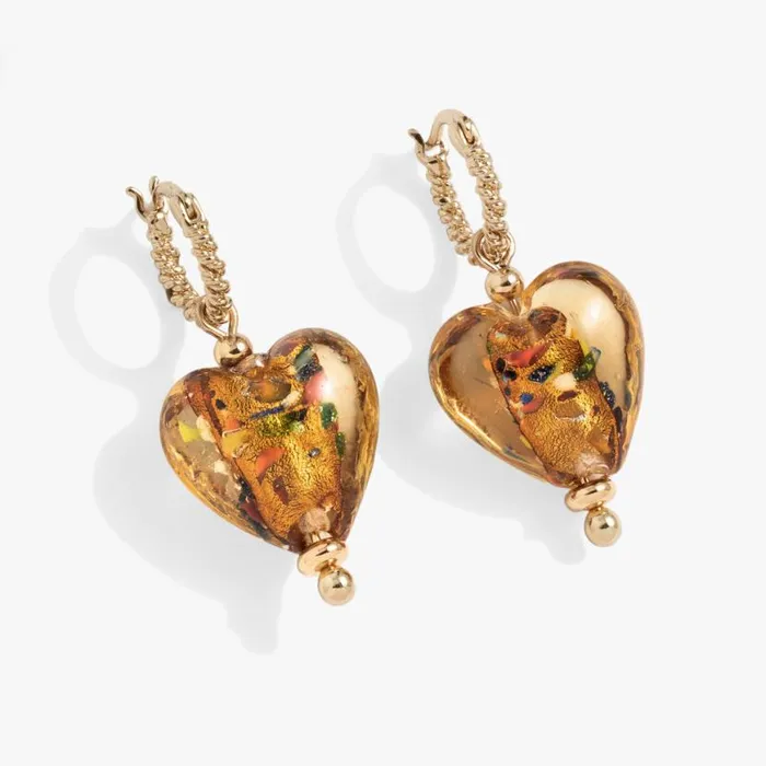 Murano Beads Heart Drop Huggie Earring Gold Women Alex And Ani Earrings