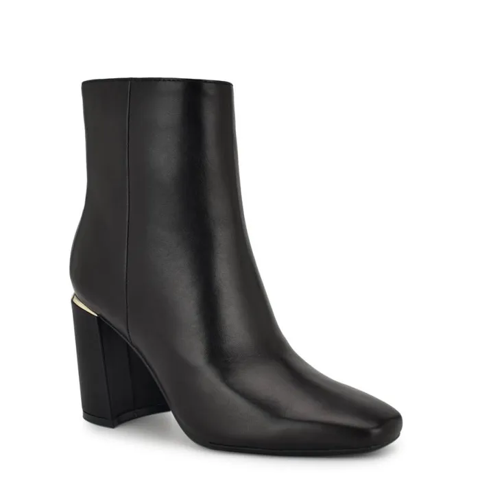 Nine West Boots and Booties Women Ailet 92159 Square Toe Booties Black Leather Nine West Boots and Booties Women Ailet 92159 Square Toe Booties Black Leather