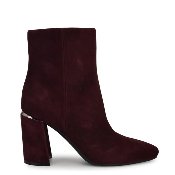 Nine West Boots and Booties Women Ailet 92159 Square Toe Booties Red Suede