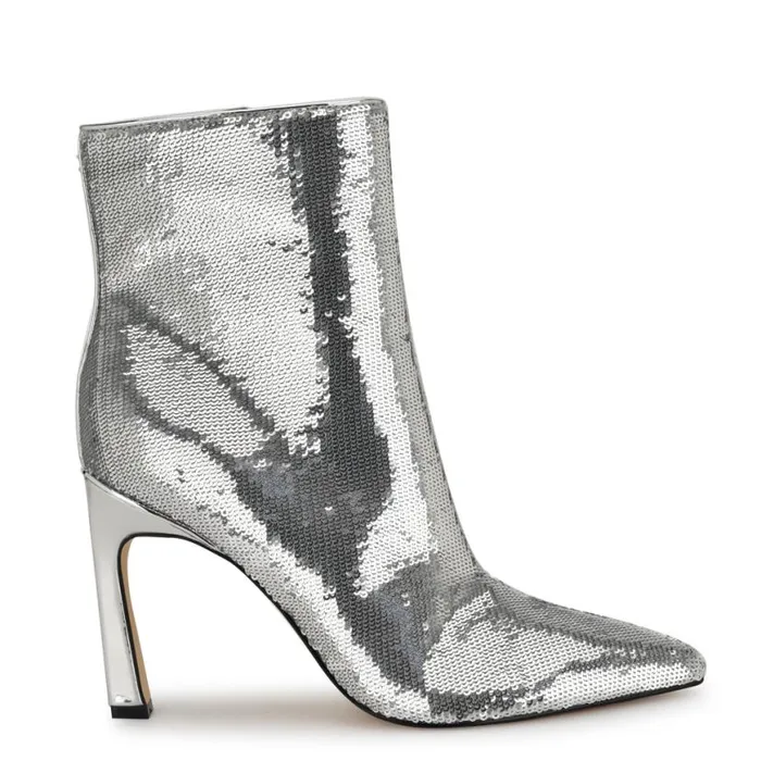 Nine West Boots and Booties Women Baey Dress Ankle Booties Silver Sequin