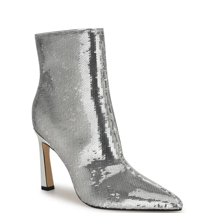 Nine West Boots and Booties Women Baey Dress Ankle Booties Silver Sequin
