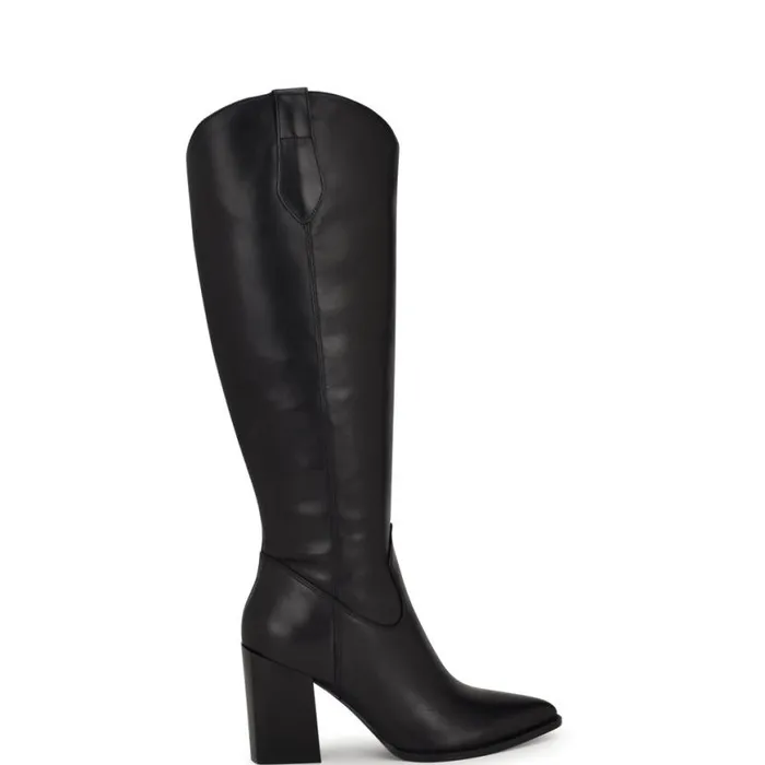 Nine West Boots and Booties Women Bromwel Block Heel Boots Black Leather
