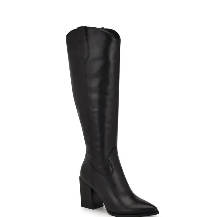 Nine West Boots and Booties Women Bromwel Block Heel Boots Black Leather Nine West Boots and Booties Women Bromwel Block Heel Boots Black Leather