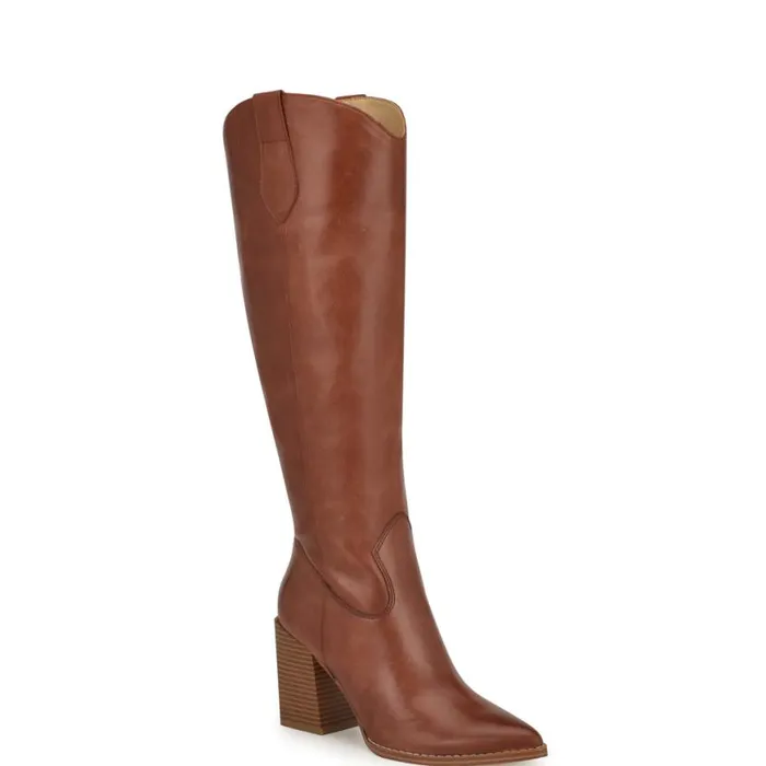 Nine West Boots and Booties Women Bromwel Block Heel Boots Dark Natural Leather Nine West Boots and Booties Women Bromwel Block Heel Boots Dark Natural Leather