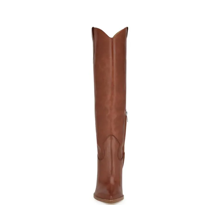 Nine West Boots and Booties Women Bromwel Block Heel Boots Dark Natural Leather Nine West Boots and Booties Women Bromwel Block Heel Boots Dark Natural Leather