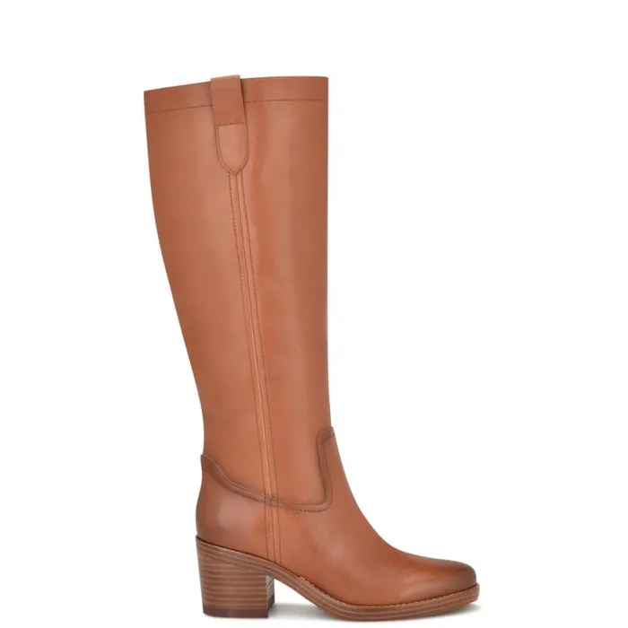 Nine West Boots and Booties Women Hecee Block Heel Tailored Boots Brown Leather