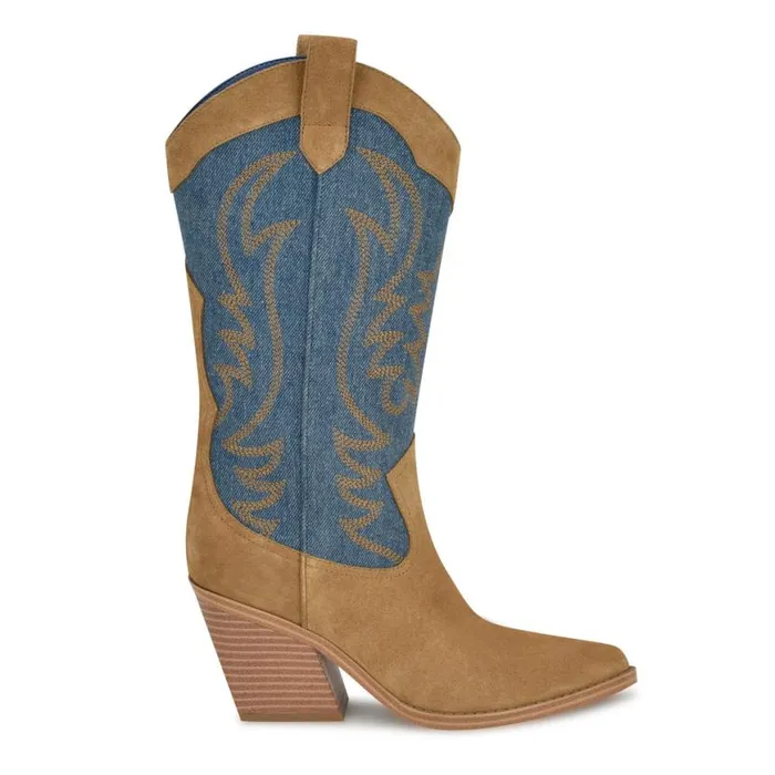 Nine West Boots and Booties Women Keeks Western Boot Denimbrown Suede