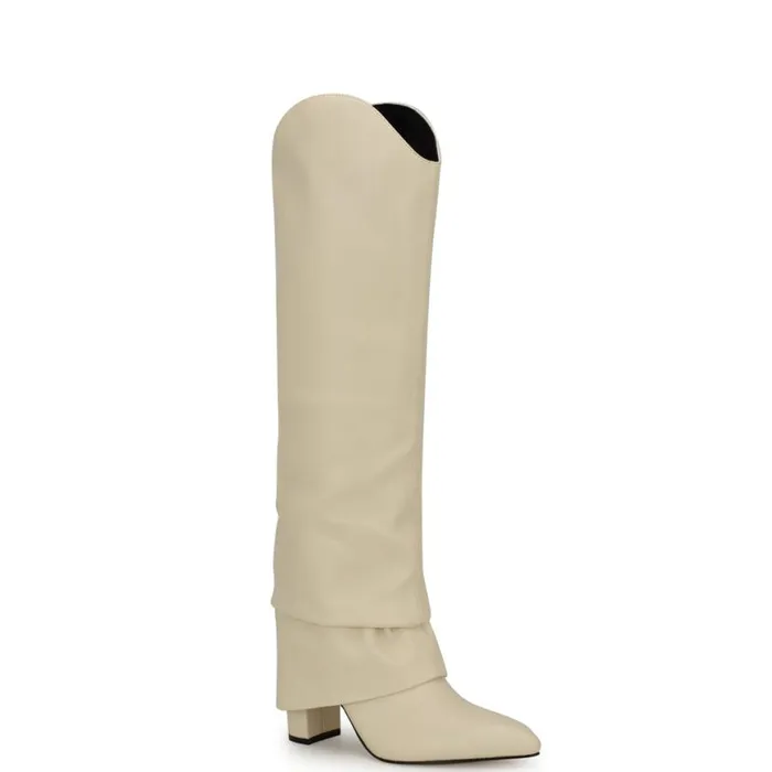 Nine West Boots and Booties Women Lindey Foldover Dress Boots Ivory Nine West Boots and Booties Women Lindey Foldover Dress Boots Ivory