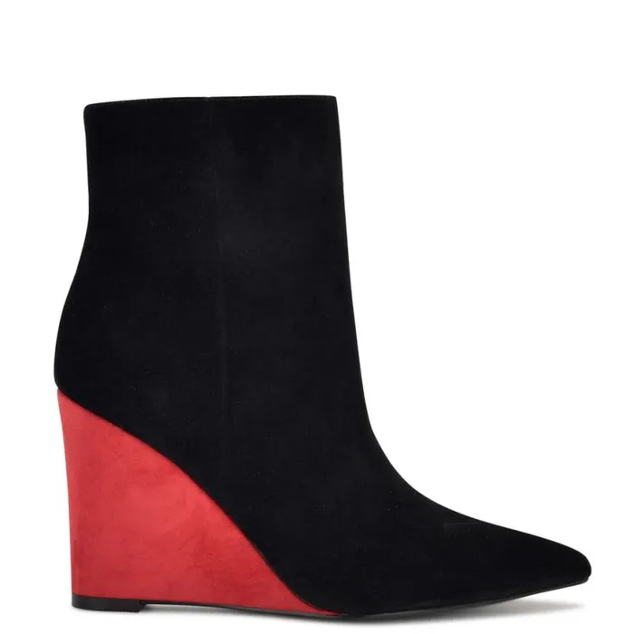 Nine West Boots and Booties Women Paes Wedge Booties Blackred Suede