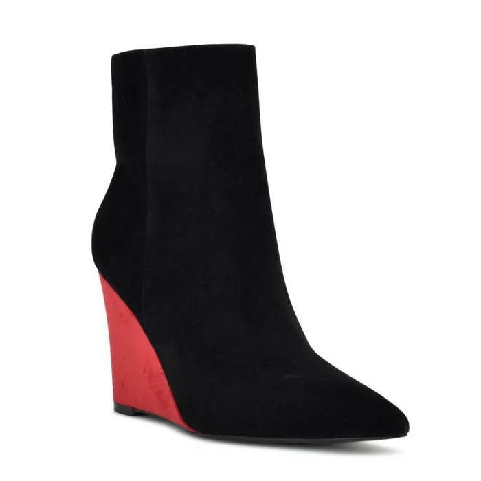 Nine West Boots and Booties Women Paes Wedge Booties Blackred Suede Nine West Boots and Booties Women Paes Wedge Booties Blackred Suede