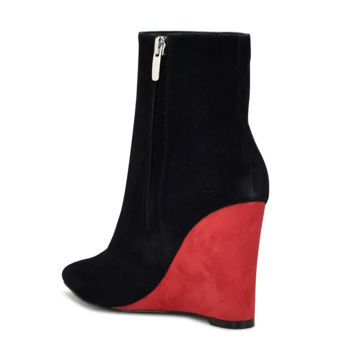 Nine West Boots and Booties Women Paes Wedge Booties Blackred Suede Nine West Boots and Booties Women Paes Wedge Booties Blackred Suede