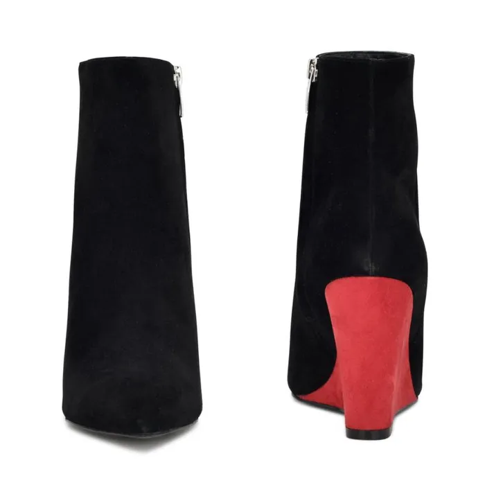 Nine West Boots and Booties Women Paes Wedge Booties Blackred Suede Nine West Boots and Booties Women Paes Wedge Booties Blackred Suede