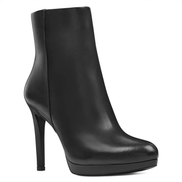 Nine West Boots and Booties Women Quanette Platform Booties Black Leather Nine West Boots and Booties Women Quanette Platform Booties Black Leather