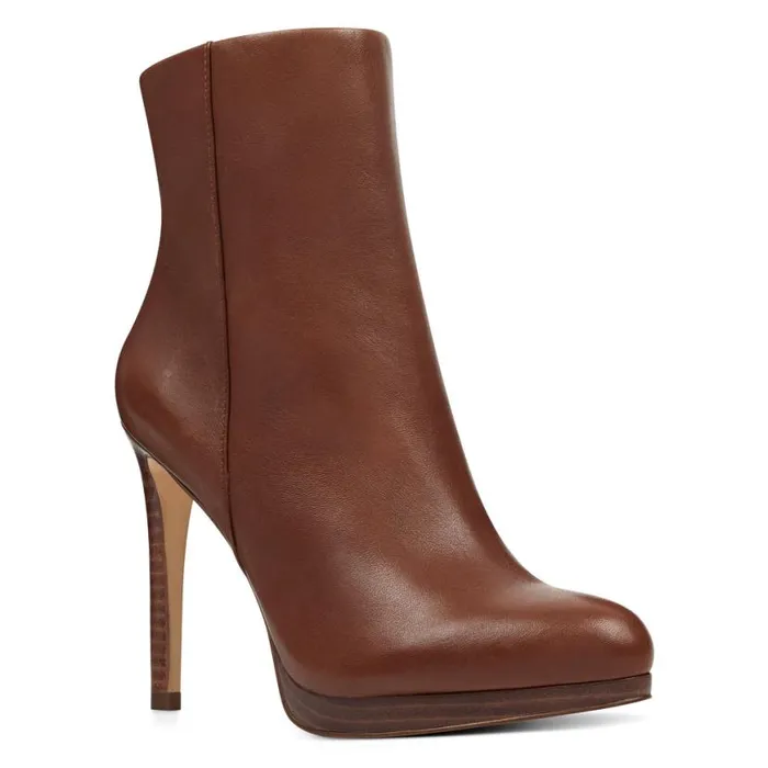 Nine West Boots and Booties Women Quanette Platform Booties Brown Leather Nine West Boots and Booties Women Quanette Platform Booties Brown Leather