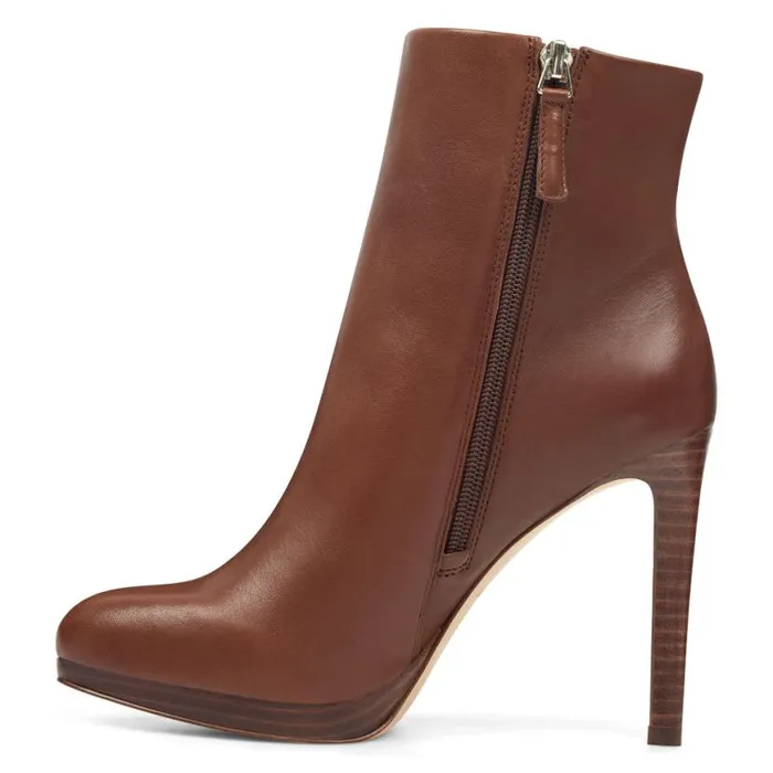 Nine West Boots and Booties Women Quanette Platform Booties Brown Leather Nine West Boots and Booties Women Quanette Platform Booties Brown Leather