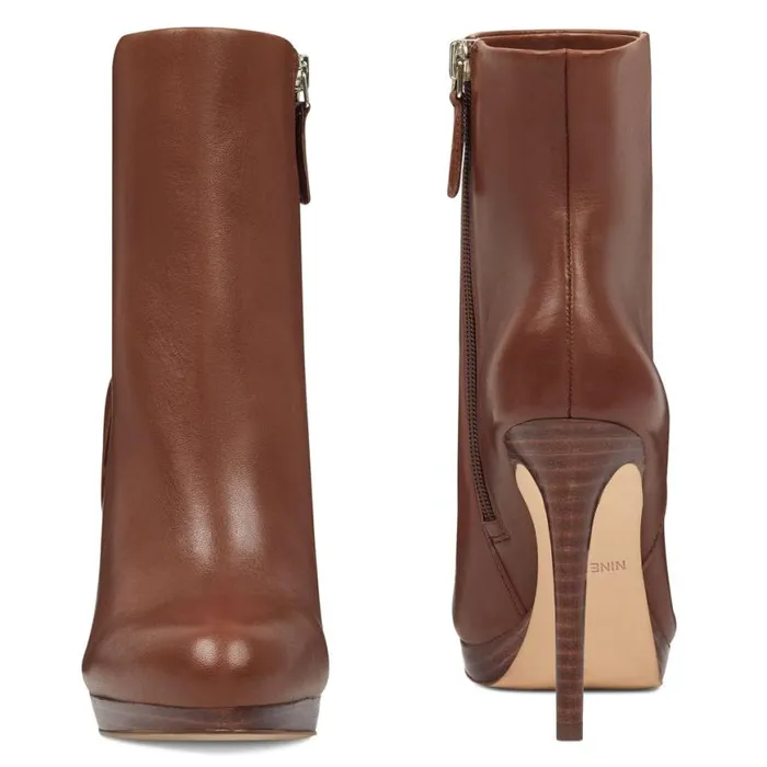 Nine West Boots and Booties Women Quanette Platform Booties Brown Leather Nine West Boots and Booties Women Quanette Platform Booties Brown Leather