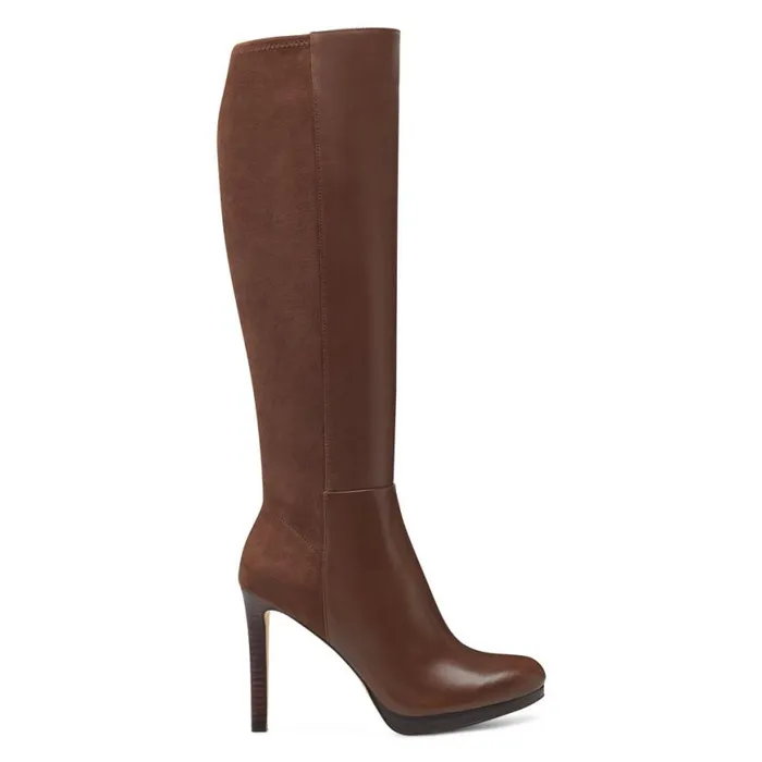 Nine West Boots and Booties Women Quizme Wide Calf Platform Boots Brown Leathersuede
