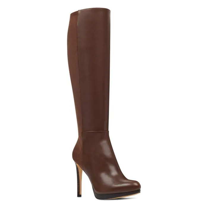 Nine West Boots and Booties Women Quizme Wide Calf Platform Boots Brown Leathersuede Nine West Boots and Booties Women Quizme Wide Calf Platform Boots Brown Leathersuede