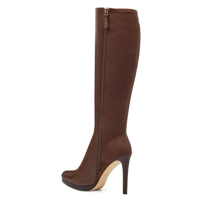 Nine West Boots and Booties Women Quizme Wide Calf Platform Boots Brown Leathersuede Nine West Boots and Booties Women Quizme Wide Calf Platform Boots Brown Leathersuede