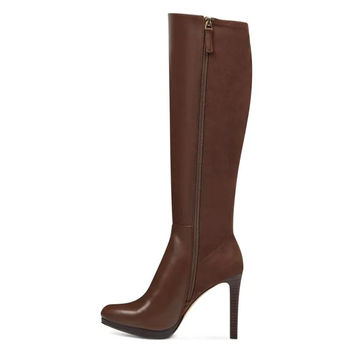Nine West Boots and Booties Women Quizme Wide Calf Platform Boots Brown Leathersuede Nine West Boots and Booties Women Quizme Wide Calf Platform Boots Brown Leathersuede