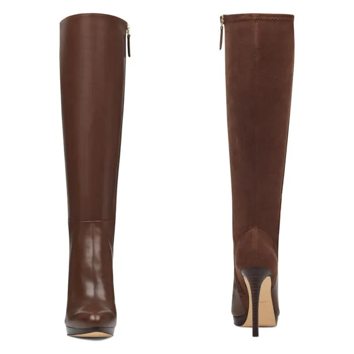 Nine West Boots and Booties Women Quizme Wide Calf Platform Boots Brown Leathersuede Nine West Boots and Booties Women Quizme Wide Calf Platform Boots Brown Leathersuede