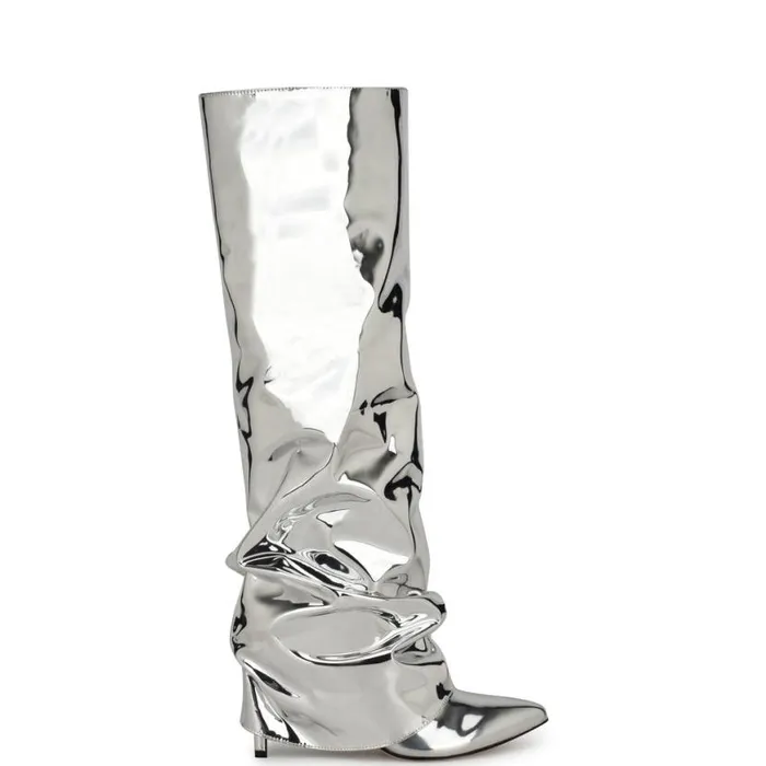 Nine West Boots and Booties Women Randee Slouch Knee High Dress Boots Silver