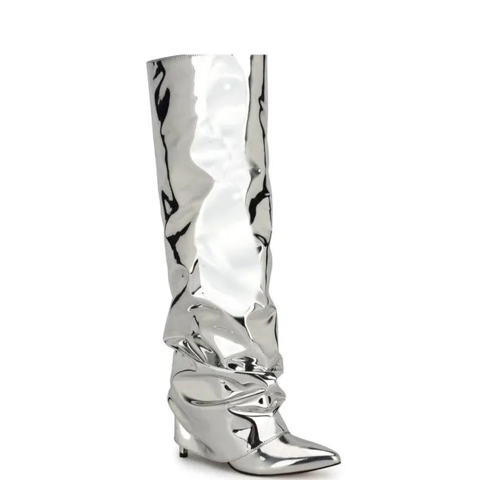 Nine West Boots and Booties Women Randee Slouch Knee High Dress Boots Silver Nine West Boots and Booties Women Randee Slouch Knee High Dress Boots Silver