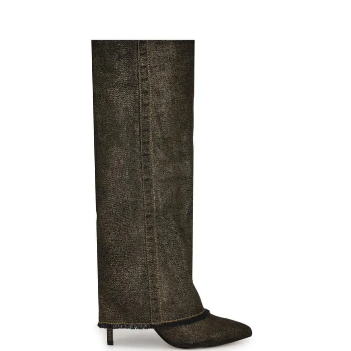 Nine West Boots and Booties Women Rhoree Knee High Dress Boots Gold Metallic Denim