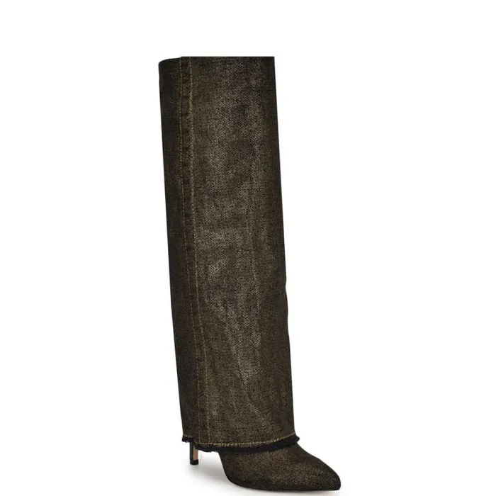 Nine West Boots and Booties Women Rhoree Knee High Dress Boots Gold Metallic Denim
