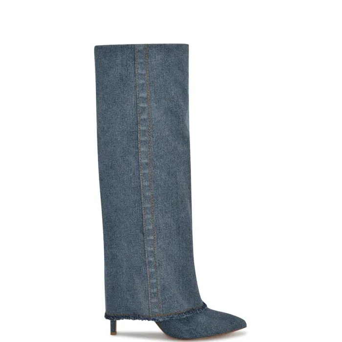 Nine West Boots and Booties Women Rhoree Knee High Dress Boots Light Denim