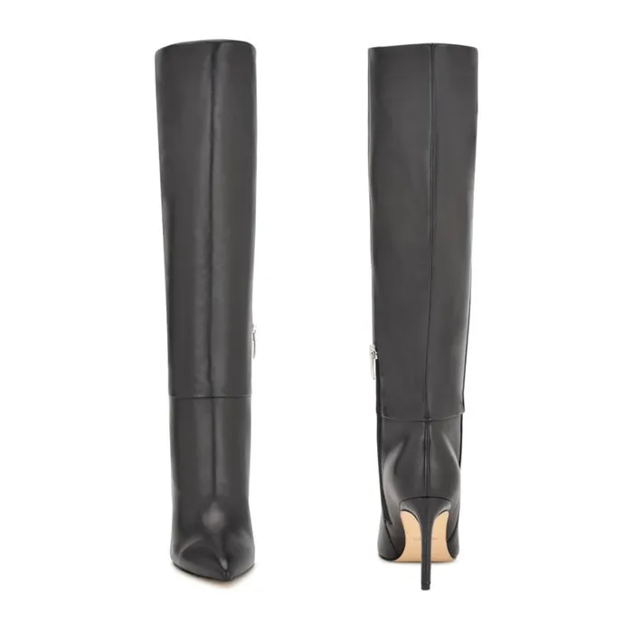 Nine West Boots and Booties Women Richy Heeled Boots Black Leather