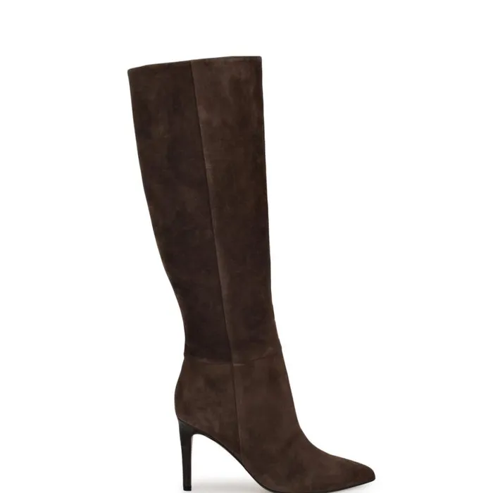 Nine West Boots and Booties Women Richy Heeled Boots Dark Brown Suede