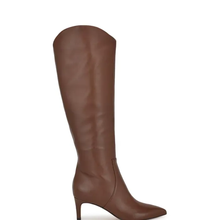 Nine West Boots and Booties Women Sirena Heeled Dress Boots Brown Leather