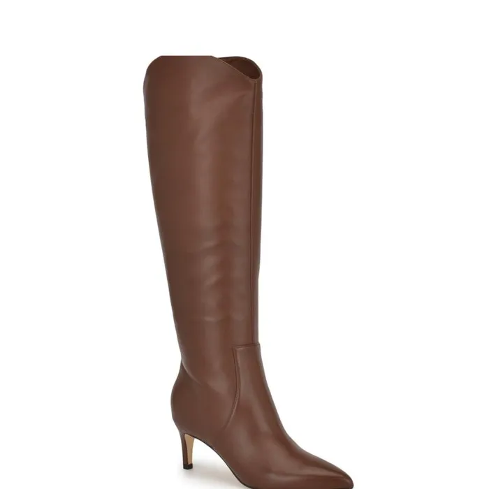 Nine West Boots and Booties Women Sirena Heeled Dress Boots Brown Leather Nine West Boots and Booties Women Sirena Heeled Dress Boots Brown Leather