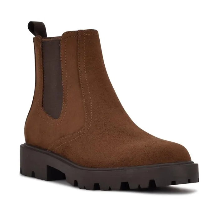 Nine West Boots and Booties Women Yullon Lug Sole Chelsea Booties Brown Stretch Suede Nine West Boots and Booties Women Yullon Lug Sole Chelsea Booties Brown Stretch Suede