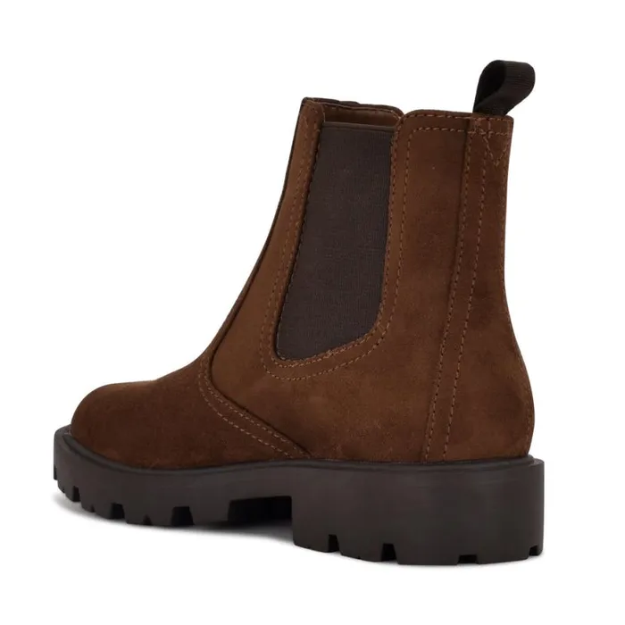 Nine West Boots and Booties Women Yullon Lug Sole Chelsea Booties Brown Stretch Suede Nine West Boots and Booties Women Yullon Lug Sole Chelsea Booties Brown Stretch Suede