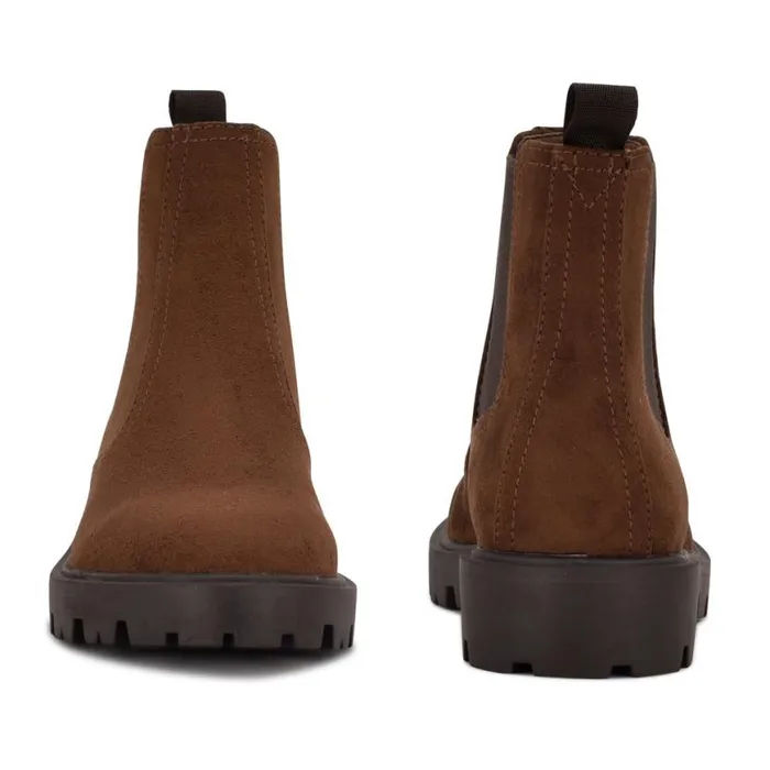 Nine West Boots and Booties Women Yullon Lug Sole Chelsea Booties Brown Stretch Suede Nine West Boots and Booties Women Yullon Lug Sole Chelsea Booties Brown Stretch Suede